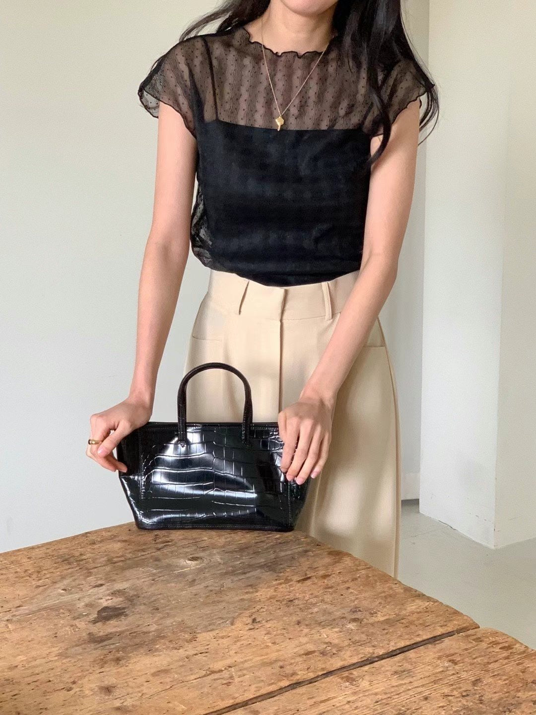 半透波點連bra top兩件套