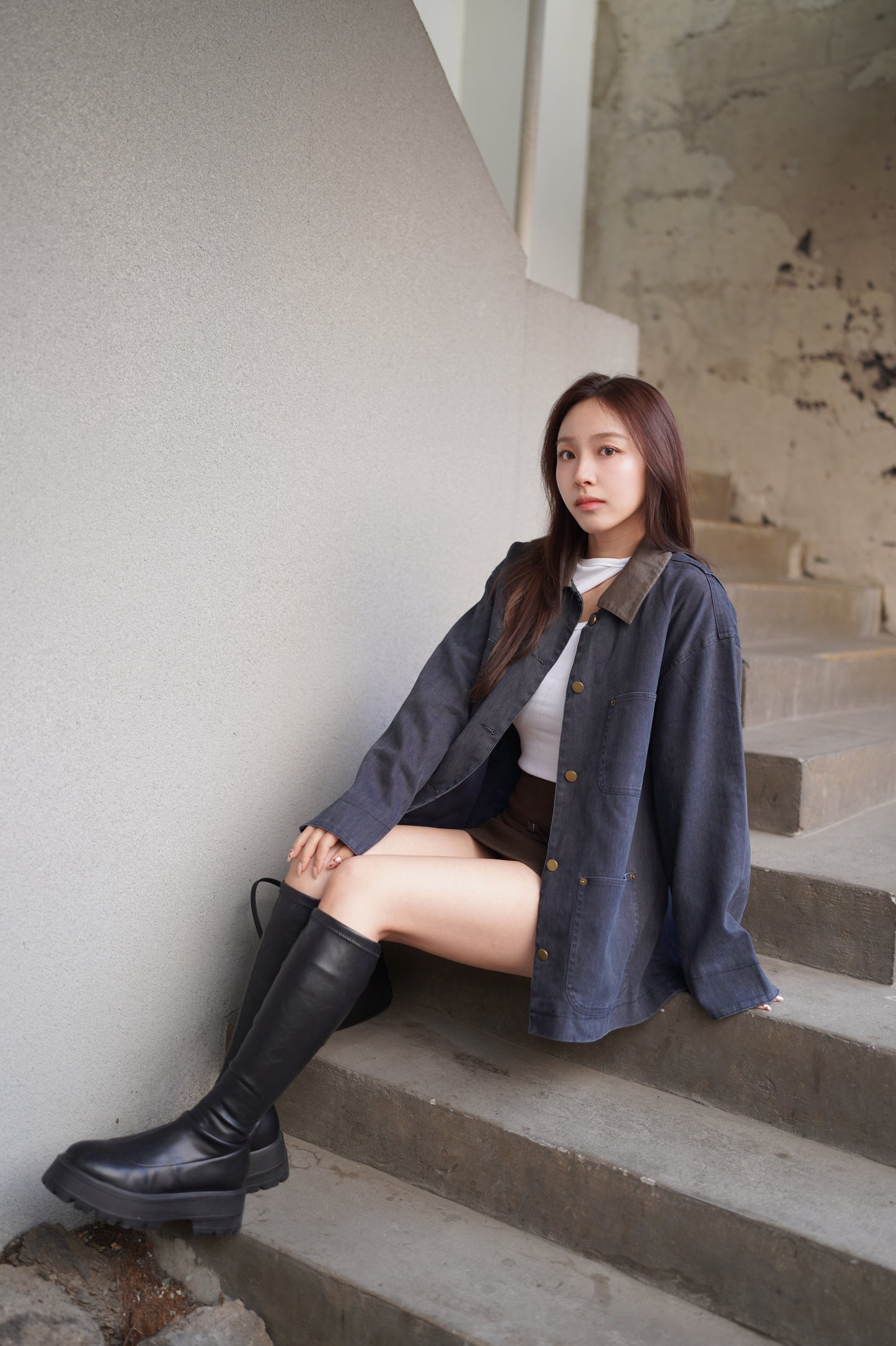 韓系連腰帶中高腰短裙