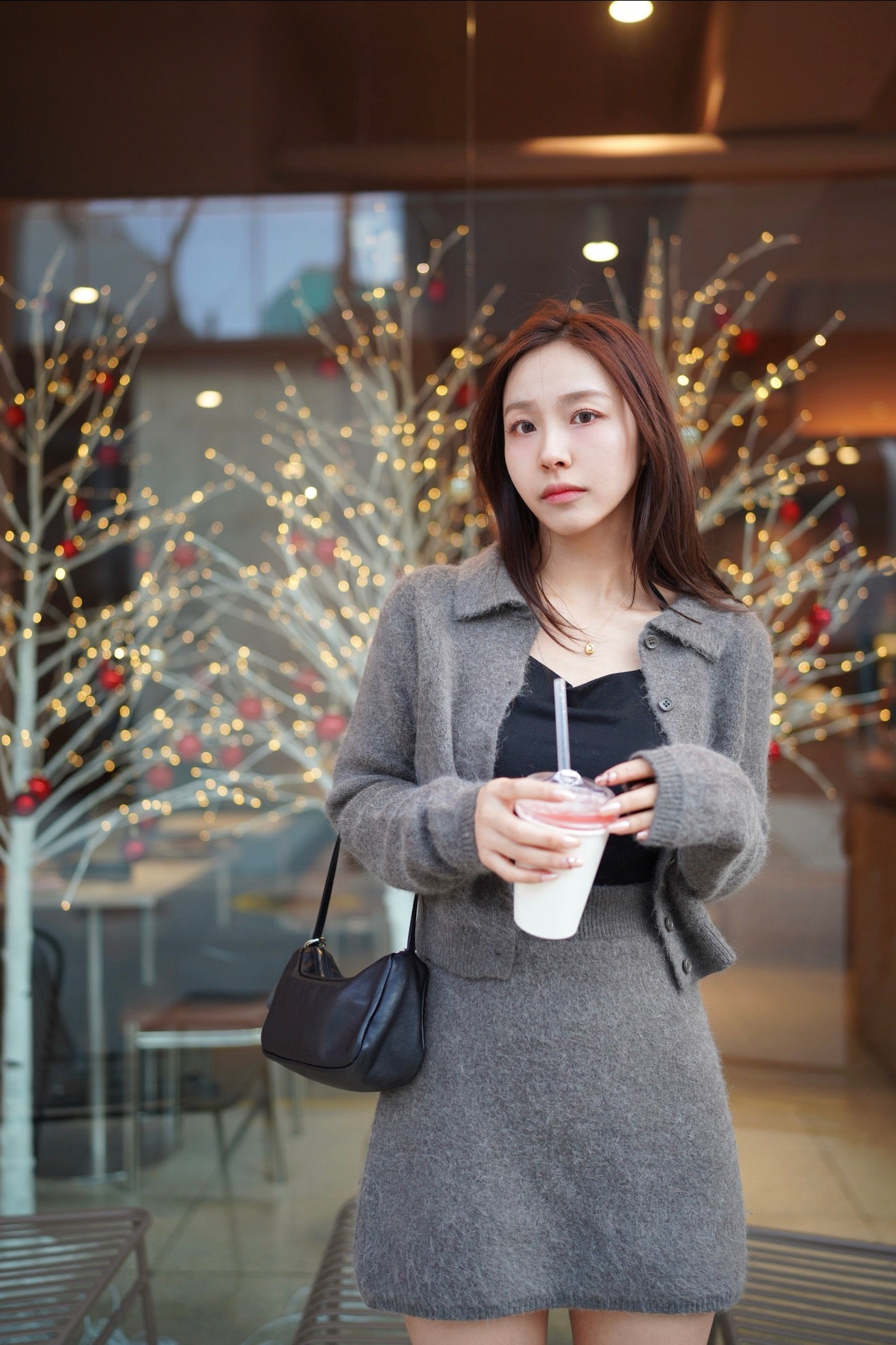 韓系針織毛毛套裝 “短裙”