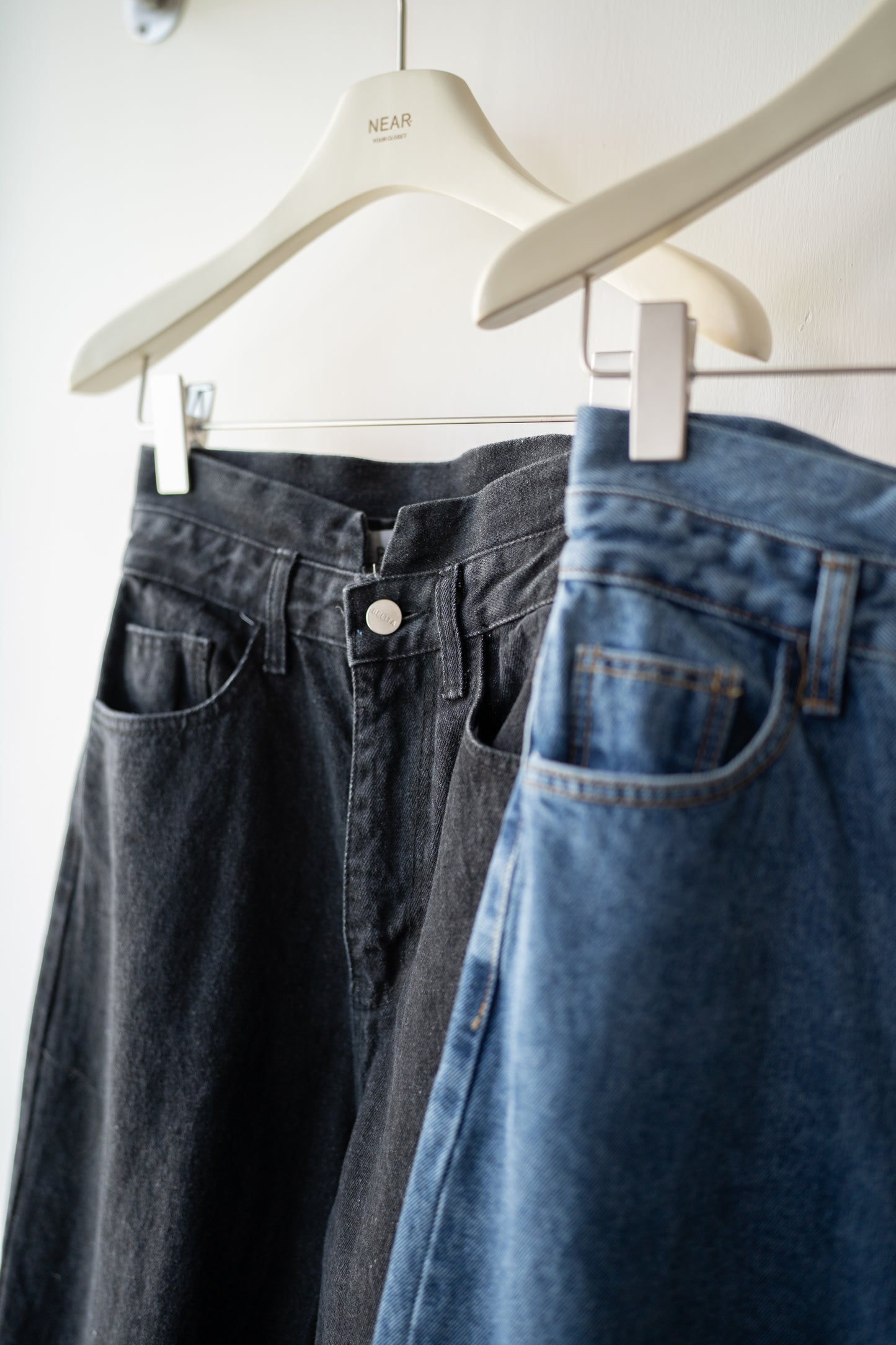 設計感超高腰闊腿牛仔褲