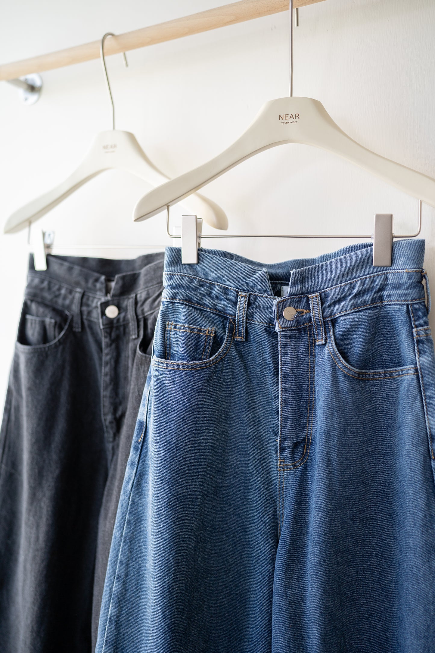 設計感超高腰闊腿牛仔褲