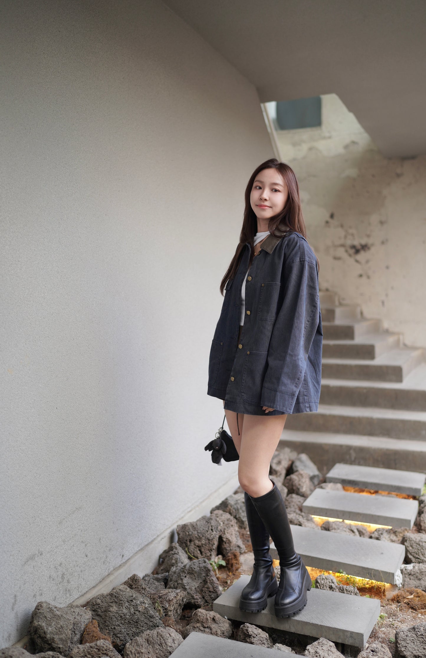 韓系連腰帶中高腰短裙