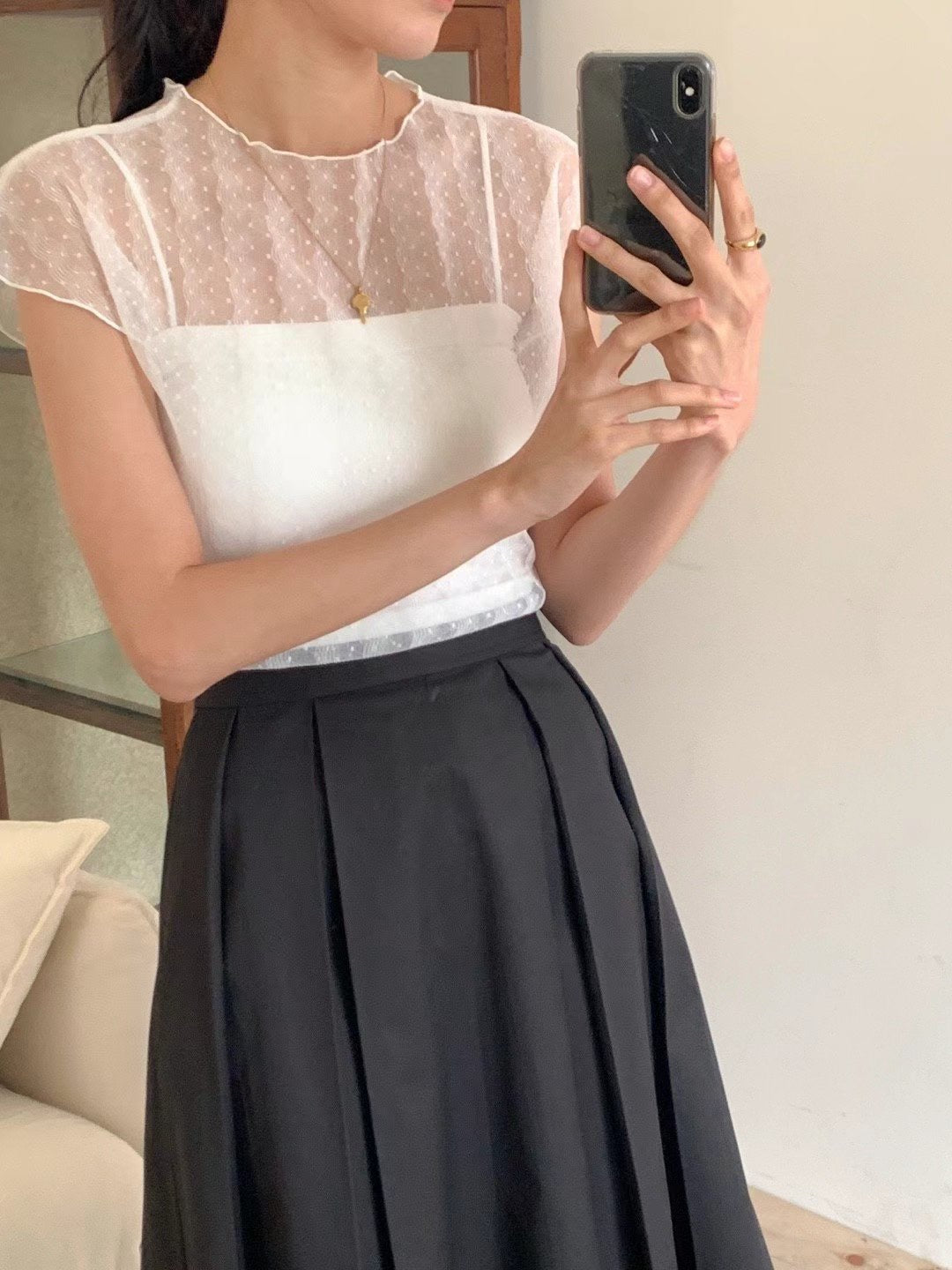 半透波點連bra top兩件套
