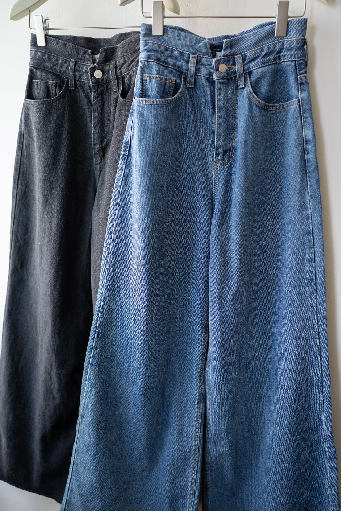 設計感超高腰闊腿牛仔褲